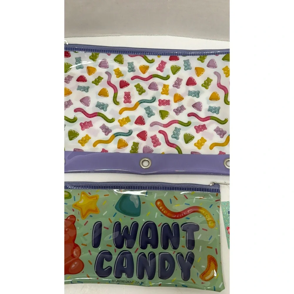 Fourstar Group Gummy Candy Pencil Case Set I Want Candy 3-Ring Binder Pouch NWT
